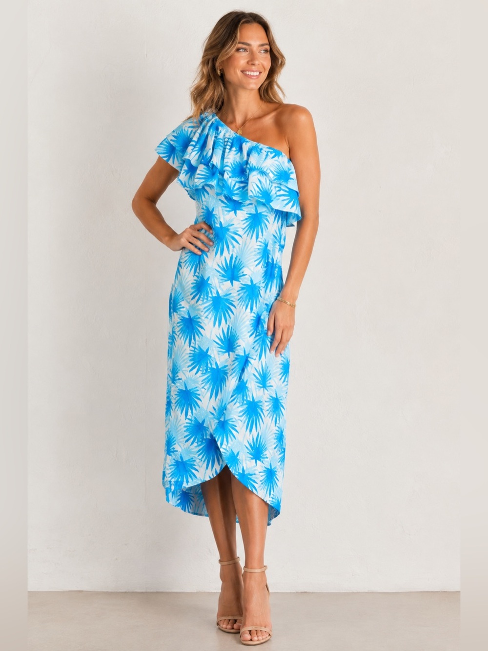 Vineyard Vines One Shoulder Ruffle High Low Maxi Dress Size 0 1009